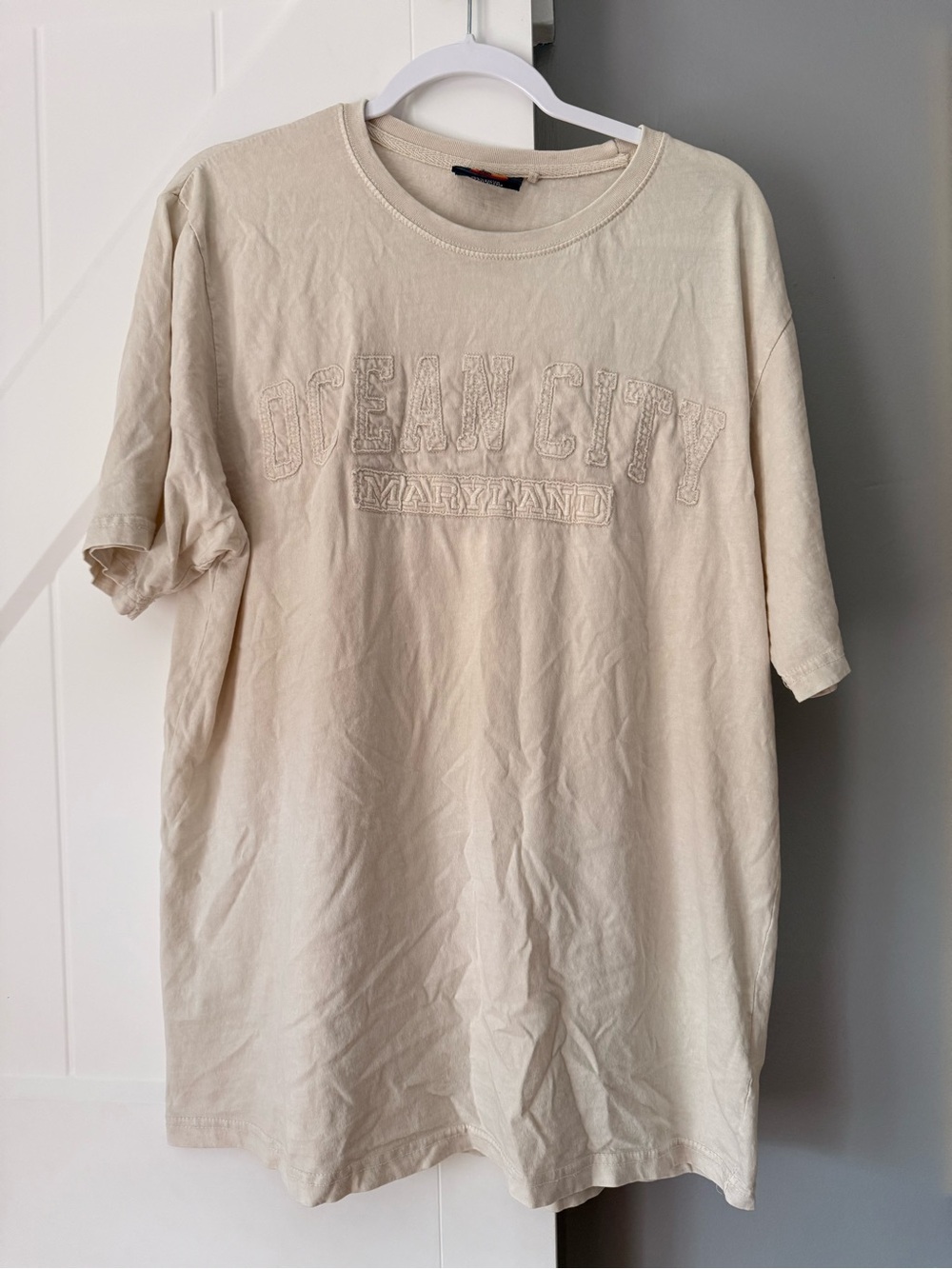 Ocean City Maryland Embroidered Crewneck T-Shirt - Beige